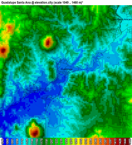 Guadalupe Santa Ana elevation map