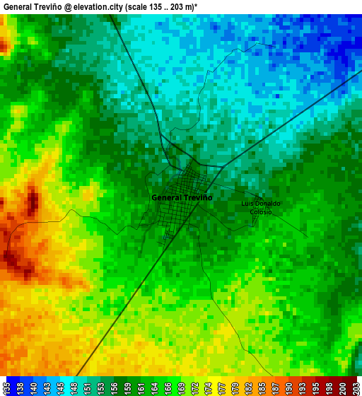 General Treviño elevation map