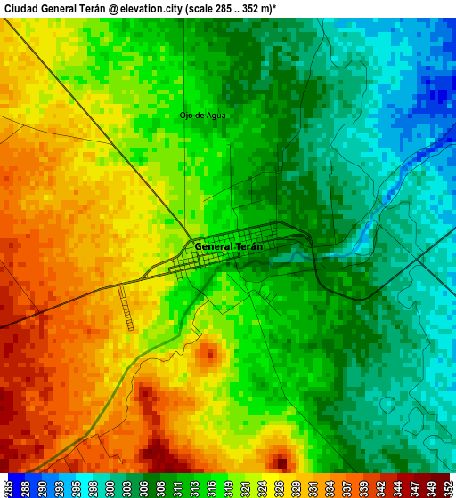 Ciudad General Terán elevation map
