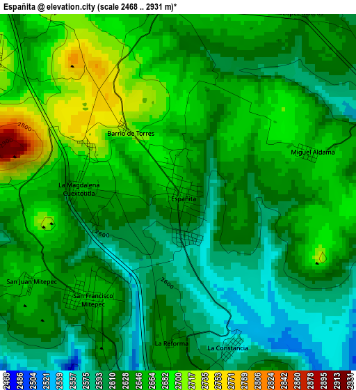 Españita elevation map