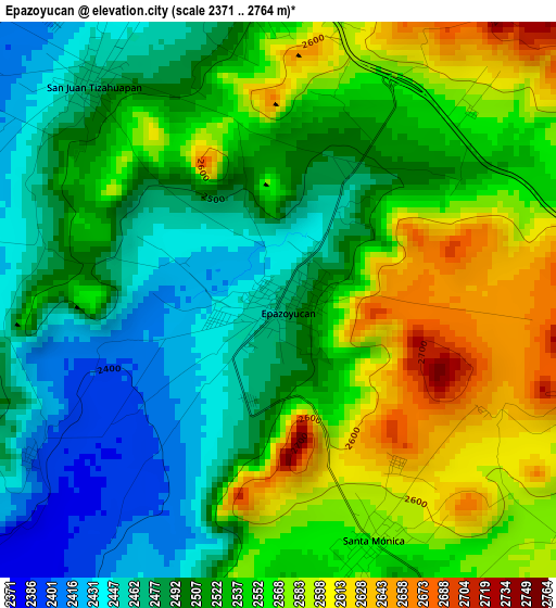 Epazoyucan elevation map