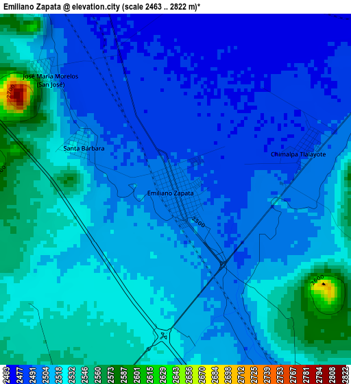 Emiliano Zapata elevation map