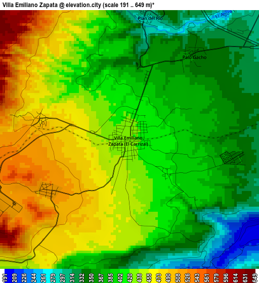 Villa Emiliano Zapata elevation map