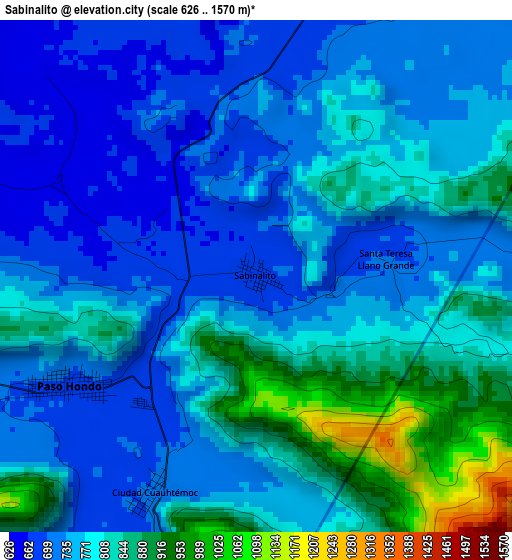 Sabinalito elevation map