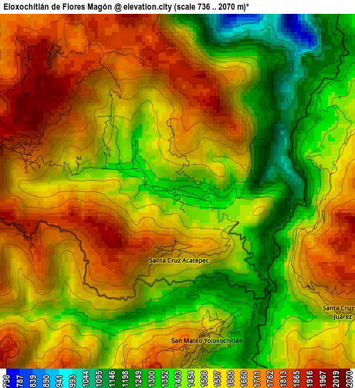 Eloxochitlán de Flores Magón elevation map