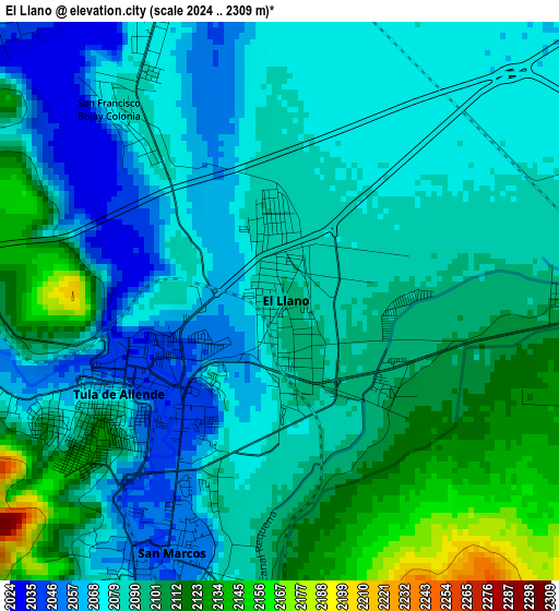 El Llano elevation map