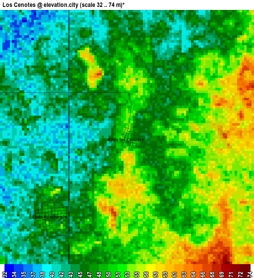 Los Cenotes elevation map