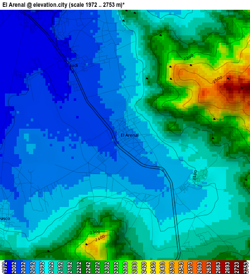 El Arenal elevation map