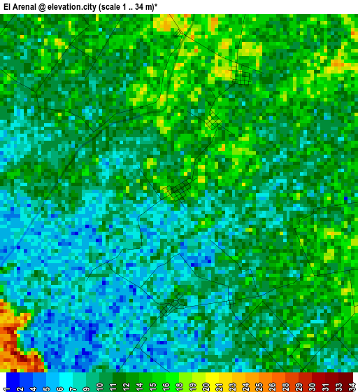 El Arenal elevation map