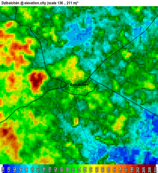 Dzibalchén elevation map