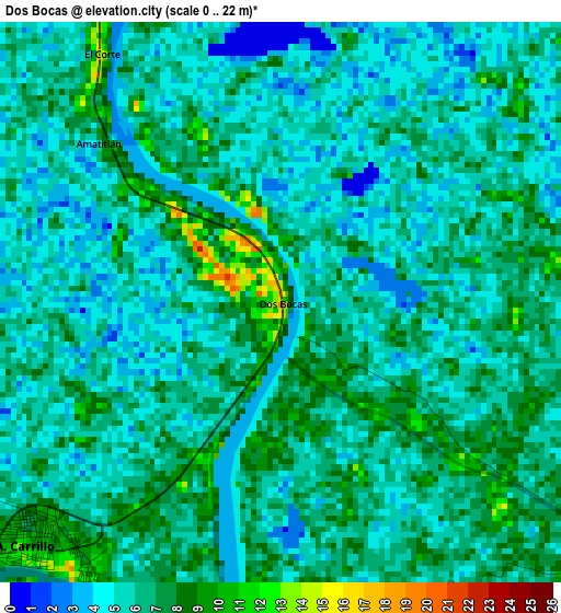 Dos Bocas elevation map