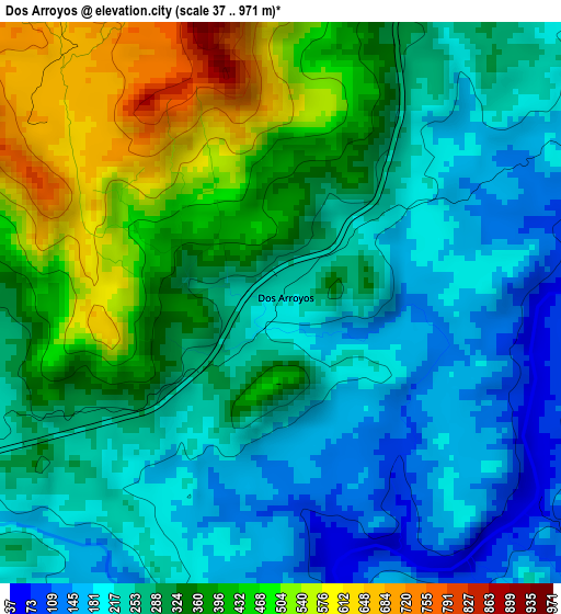 Dos Arroyos elevation map