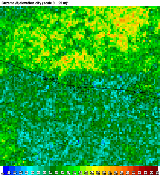 Cuzama elevation map