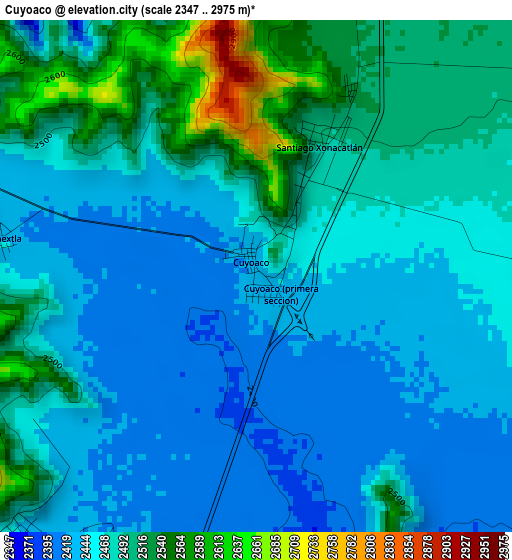 Cuyoaco elevation map