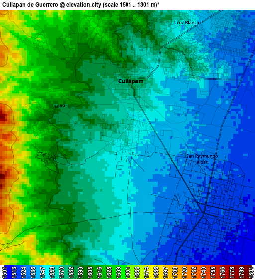 Cuilapan de Guerrero elevation map
