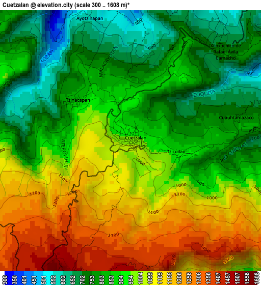 Cuetzalan elevation map