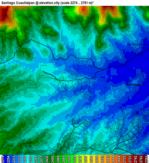 Santiago Cuautlalpan elevation map