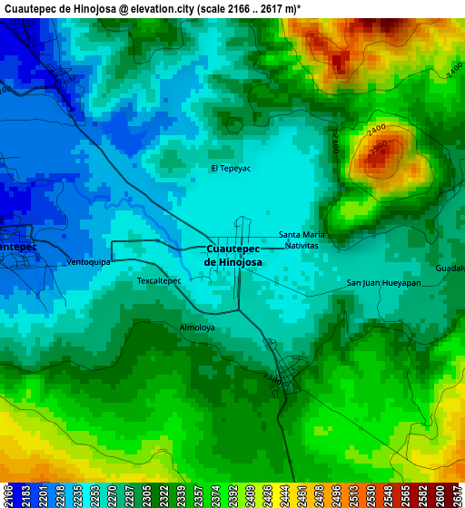 Cuautepec de Hinojosa elevation map