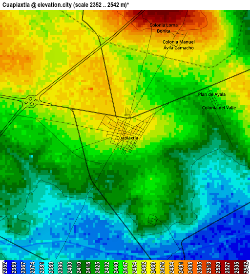 Cuapiaxtla elevation map