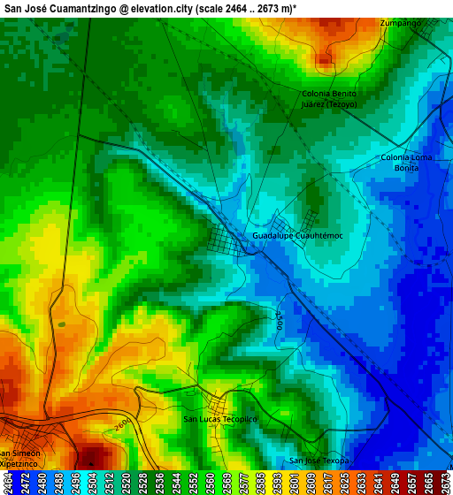 San José Cuamantzingo elevation map