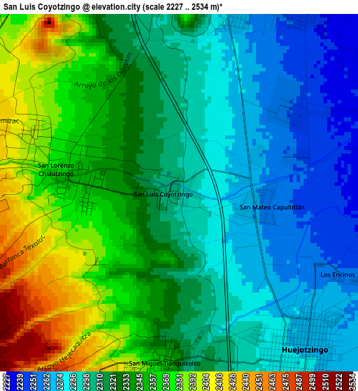 San Luis Coyotzingo elevation map