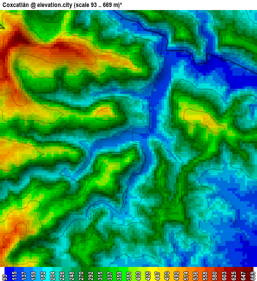 Coxcatlán elevation map