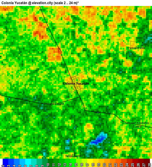 Colonia Yucatán elevation map