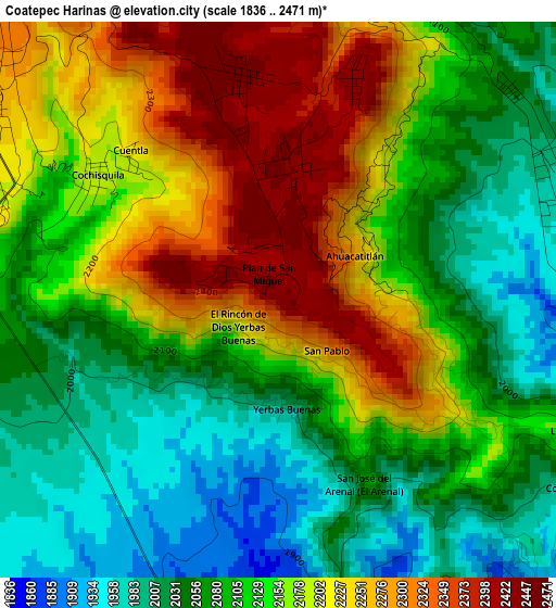 Coatepec Harinas elevation map