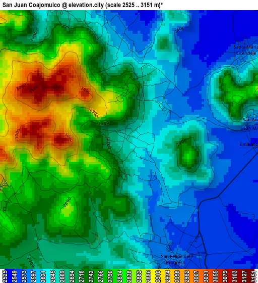 San Juan Coajomulco elevation map