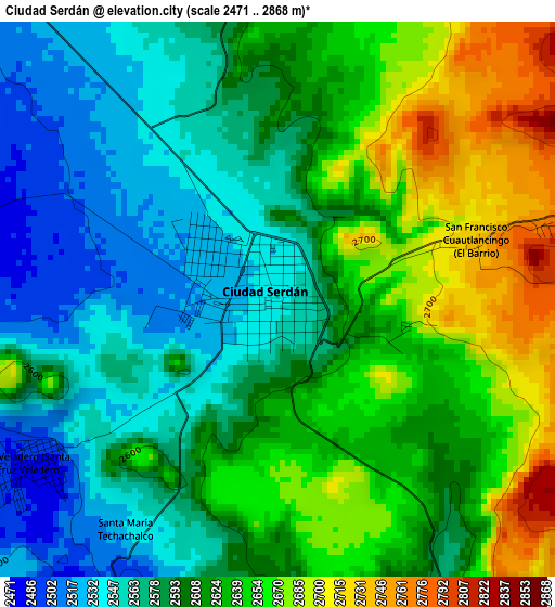 Ciudad Serdán elevation map