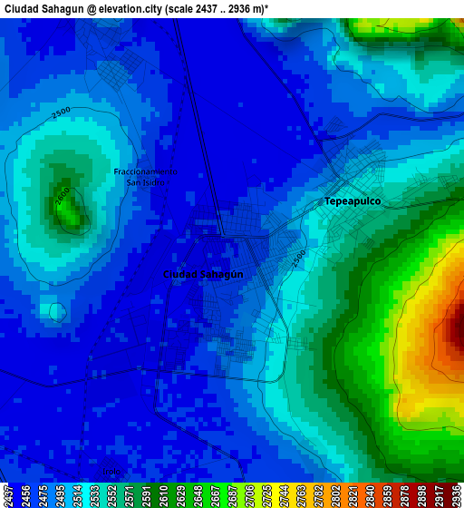 Ciudad Sahagun elevation map