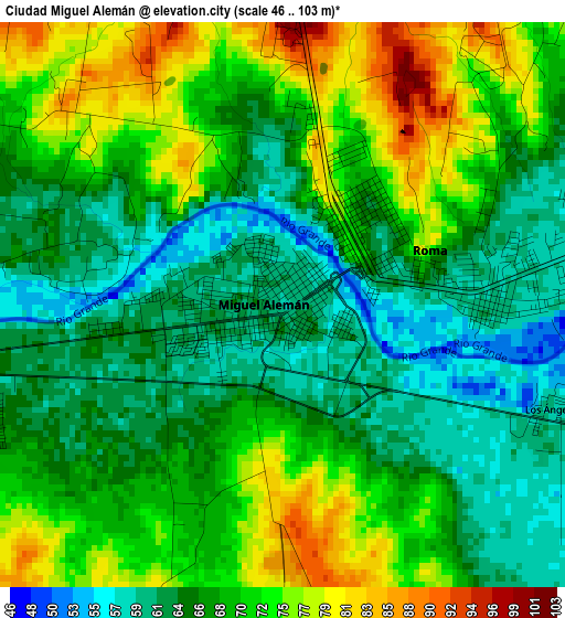Ciudad Miguel Alemán elevation map