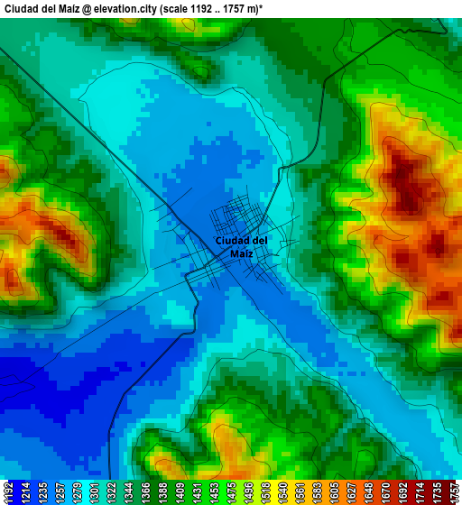 Ciudad del Maíz elevation map