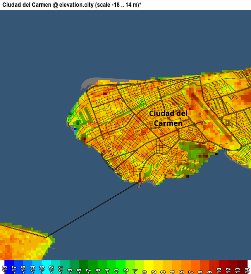 Ciudad del Carmen elevation map