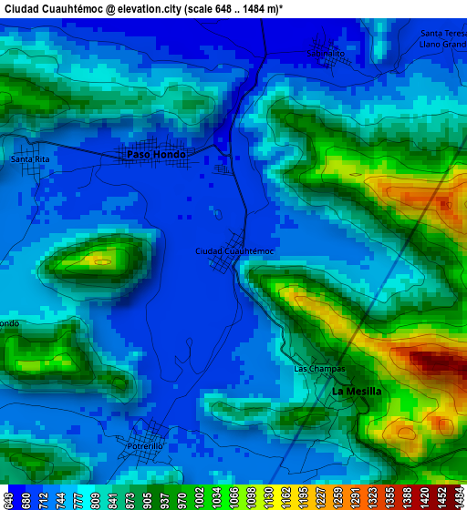 Ciudad Cuauhtémoc elevation map