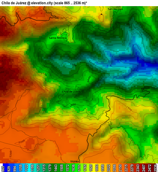 Chila de Juárez elevation map