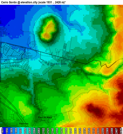 Cerro Gordo elevation map