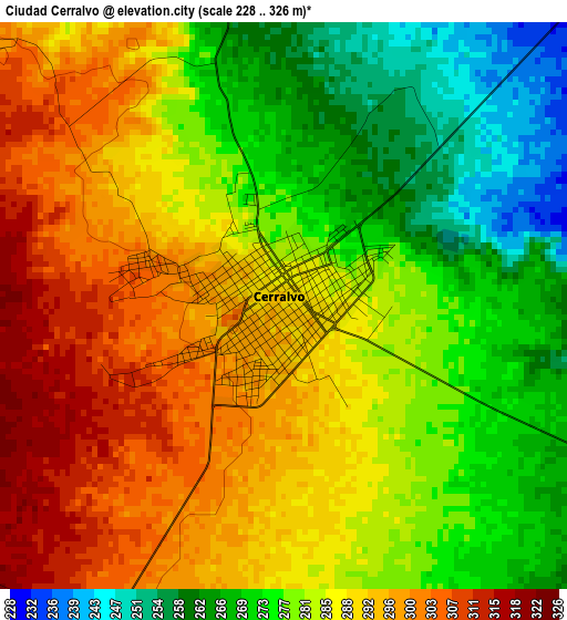 Ciudad Cerralvo elevation map
