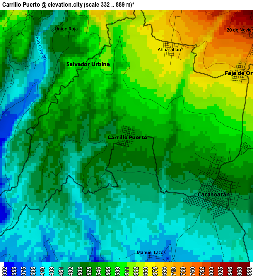 Carrillo Puerto elevation map