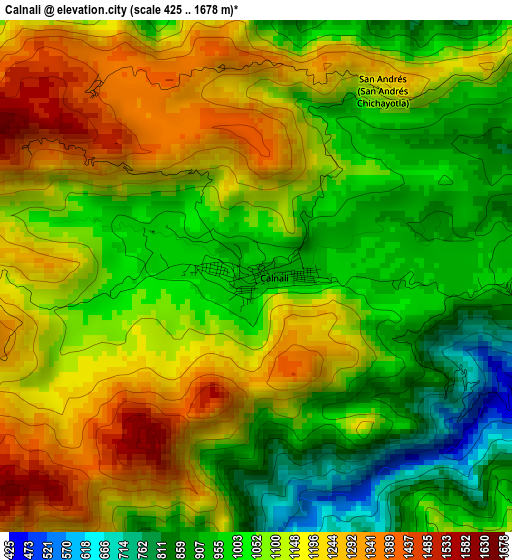 Calnali elevation map