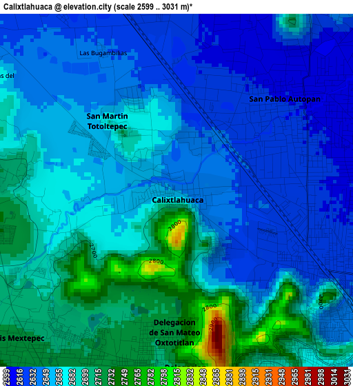 Calixtlahuaca elevation map