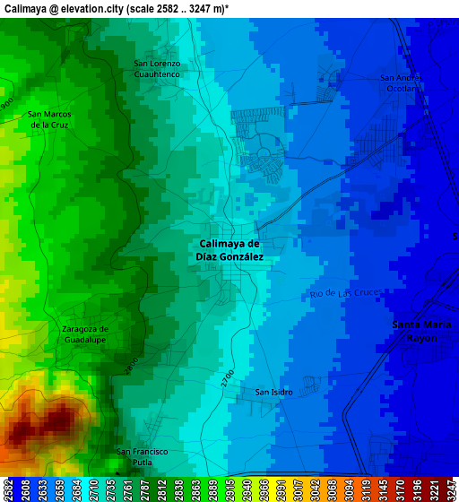 Calimaya elevation map