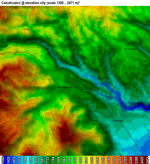 Calcahualco elevation map