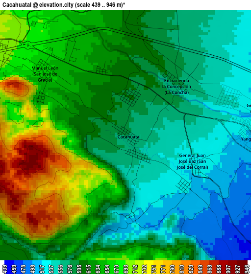 Cacahuatal elevation map