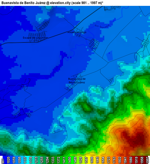 Buenavista de Benito Juárez elevation map
