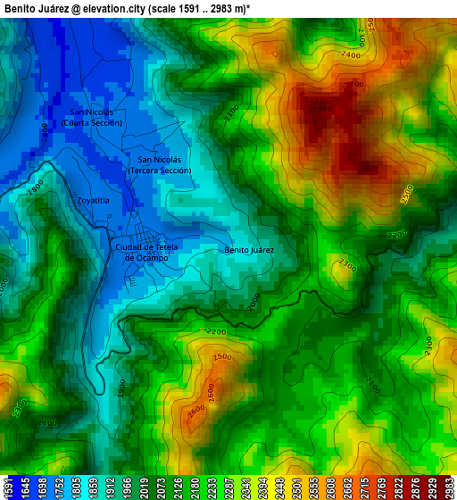 Benito Juárez elevation map