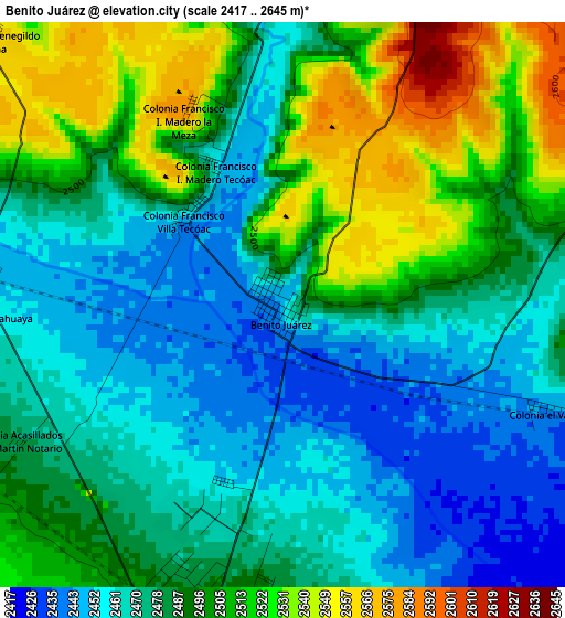 Benito Juárez elevation map