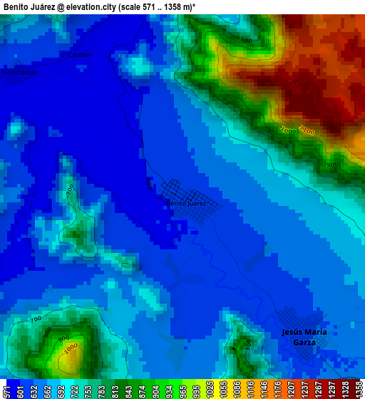 Benito Juárez elevation map