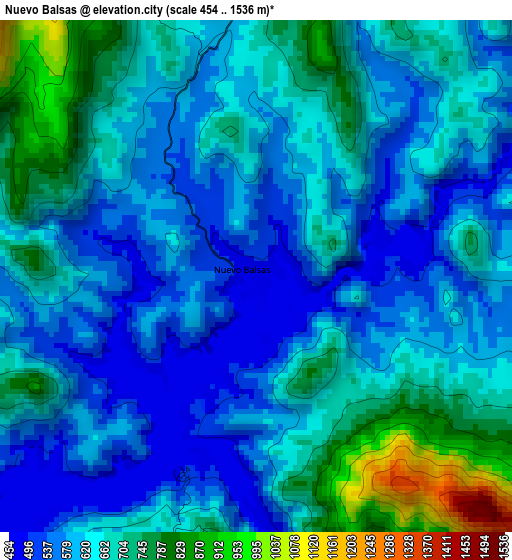 Nuevo Balsas elevation map