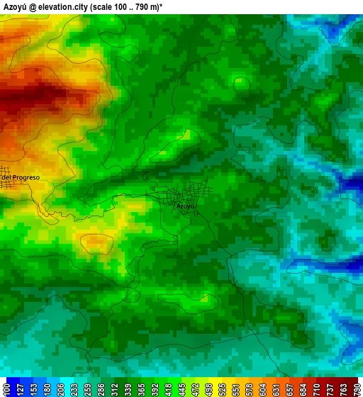 Azoyú elevation map